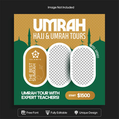 Islamic Tour & Travel, Hajj & Umrah Packages, Premium Pilgrimage Experience, Social Media Template Design