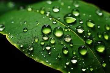 Green leaf with water drops
