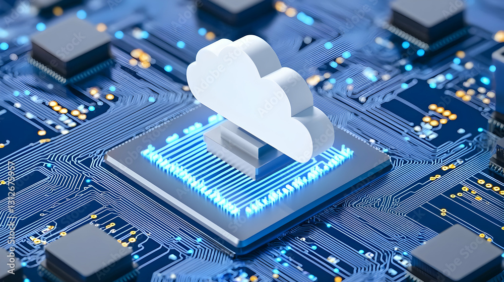 Poster cloud computing concept with circuit board background and processor