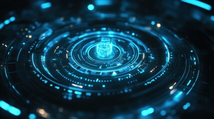 Abstract Futuristic Technology Interface: Glowing Blue Circular Design