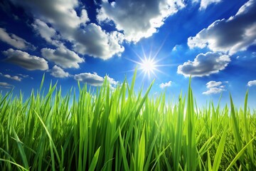 Fototapeta premium green grass on blue sky background