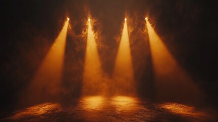 Obraz premium stage with multiple spotlight beams, realistic lighting, high resolution, dramatic and theatrical atmosphere, dark background, concert or performance setting, soft shadows