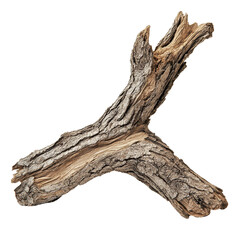 Naklejka premium Dry tree wood branch isolated on a transparent background, showcasing natural texture and shape, Dry wood isolated on transparent background. Tree wood transparent background