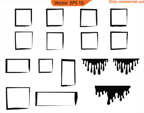 Vector illustration of a set of abstract geometric shapes. Black paint, ink brush strokes, brushes, lines set. Ink brush strokes bundle. Brush strokes text boxes. Paintbrush set. Grunge design element