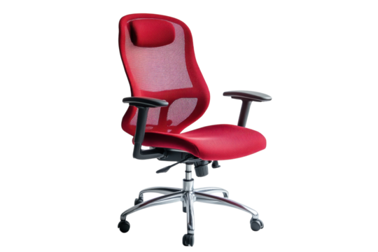 Stylish ergonomic office chair in vibrant red color designed for comfort and productivity in a modern workspace