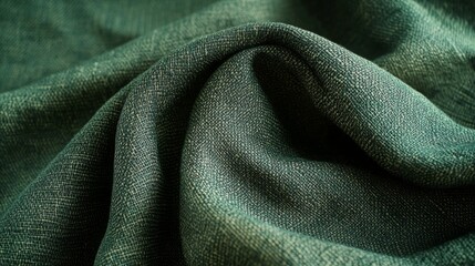 Fototapeta premium A beautiful deep green linen fabric close up. Green belgian linen fabric in natural light.