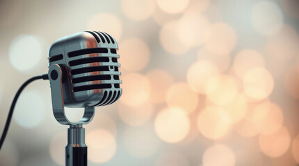 Classic retro microphone with a blurred background, perfect for music performances in an artistic setting