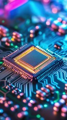 Obraz premium Image de puce électronique sur circuit imprimé lumineux