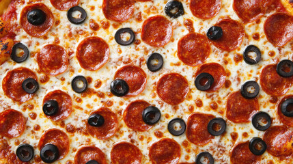 Pepperoni and olive pizza with melted cheese