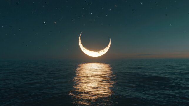 Image de la lune se refl&eacute;tant sur l'eau