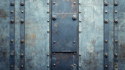 Fototapeta premium Textured blue metal surface with rivets and panels