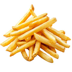 Deliciously stacked golden french fries on a clean transparent background ready to enjoy at any time, Stacked french fries isolated