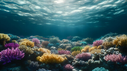 Vibrant Coral Reef Underwater Scene with Sunlight