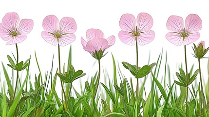 Fototapeta premium Pink flowers in green grass border