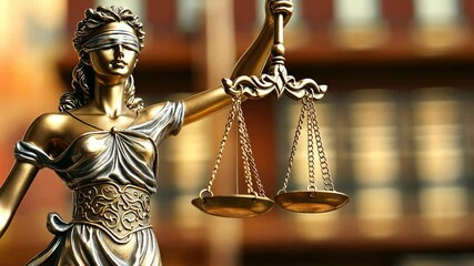 Symbol of justice representing blind justice balancing scales in a law library - Powered by Adobe