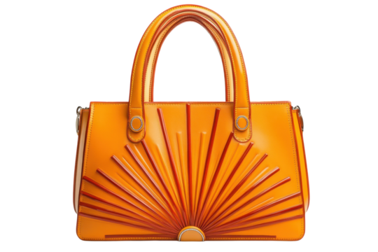 Bright orange handbag with sunburst design showcasing craftsmanship and vibrant colors for trendy fashion lovers