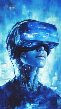 Image de personne avec casque de r&eacute;alit&eacute; virtuelle futuriste