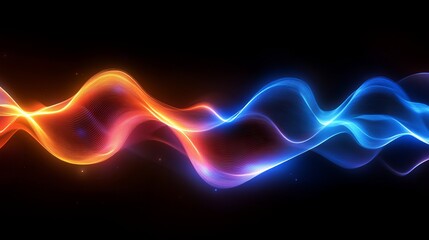vibrant neon waveforms, high resolution, glowing and fluid, abstract and futuristic, dark background, electric blue and orange tones, sleek and modern design, cosmic flow