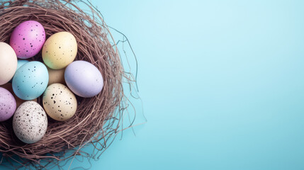 High-Quality Easter Egg Still Life with Pastel Colors and Copy Space: Ideal for Branding and Advertising