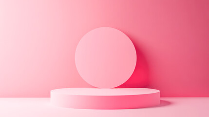Minimalist pink abstract background with circular pedestal design