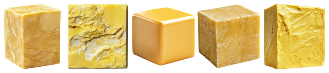 Yellow Soap Bars with Various Textures and Shapes for Spa Use, PNG bundle collection, Isolated on Transparent Background