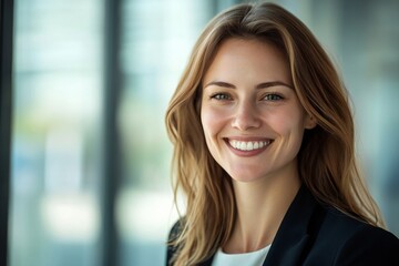 Fototapeta premium smiling german businesswoman with blurred background
