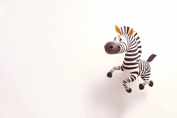 Cheerful cartoon zebra prancing across white background, bringing whimsical charm to kid friendly design and playful graphic projects