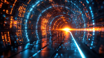 Fototapeta premium Futuristic tunnel, glowing, digital, technology, pathway, vibrant, light, energy