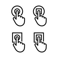 Ring the bell black line icon set with various shape of a ringer button. Press the button symbol. Push the doorbell sign. Editable stroke.