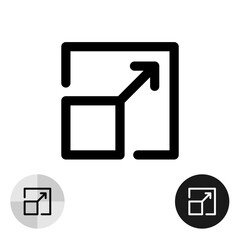 Increase size of the small object to large black line simple icon. Making bigger square object. Enlarge the item. Fit to frame sign. Editable stroke.