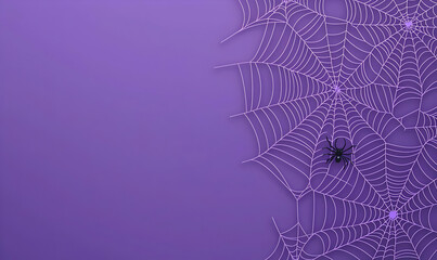 Black Spider on Purple Spiderweb Background for Halloween Theme