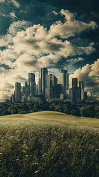 Paysage urbain avec gratte-ciels modernes et ciel nuageux