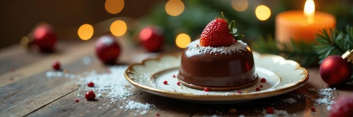 Handmade chocolate treat on a elegant winter table, decoration, sweet