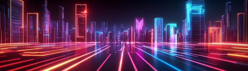 A futuristic cyber world where digital and physical architecture seamlessly merge