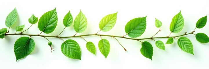 Leafy greens and branches isolated on white background, nature, organic