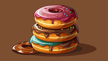 lucious donuts stacked on top of each other they are dark chocolate slightly melting