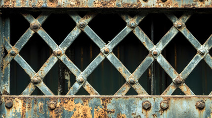 Rusty metal grate with diamond pattern on weathered surface