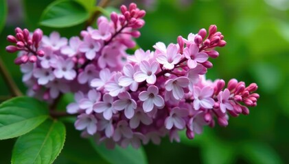 Lilac bush with a profusion of delicate purple flowers against a green background, botanical garden, lilac, blossom