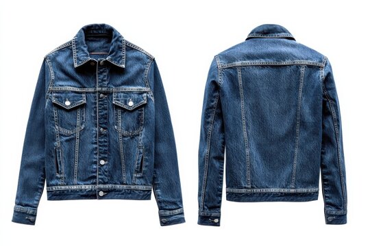 Classic denim jacket in front and back view on a white background