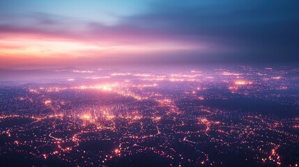 Aerial View of a City at Sunset: A Glimmering Metropolis