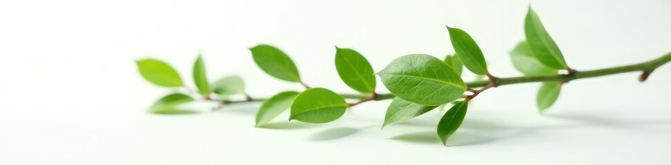 Fototapeta premium Single branch with leaves isolated on white surface, nature, botanical