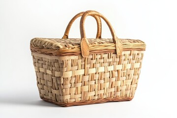Woven picnic basket ready for outdoor dining on a sunny day