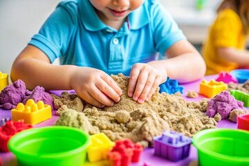 children hands playing in kinetic sand