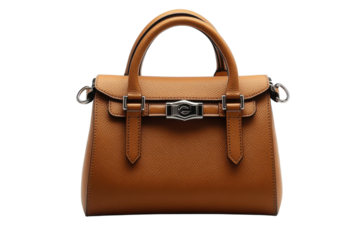 Stylish brown handbag with sleek design and polished hardware in a minimalist setting