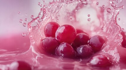 Juicy Red Berries Splashing in Vibrant Pink Liquid Creating Dynamic Visual Composition