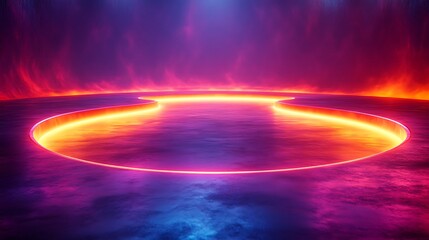 A vibrant and futuristic circular illuminated platform design features