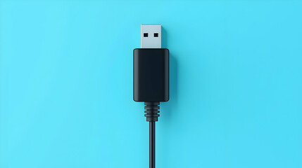 Black USB Cable on Blue Background for Technology and Connectivity