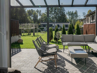 cozy terrace and villa exterior, 3d render