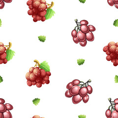 Juicy red, purple, and green grapes seamless pattern
Fresh grape bunches with leaves in a decorative pattern
