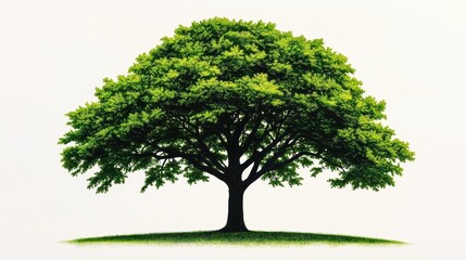 Obraz premium A lush green tree with a full canopy stands prominently, symbolizing nature's beauty and vitality against a plain background.